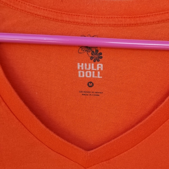 Women's Hula Doll Orange V-Neck Medium Shirt - Picture 3 of 4